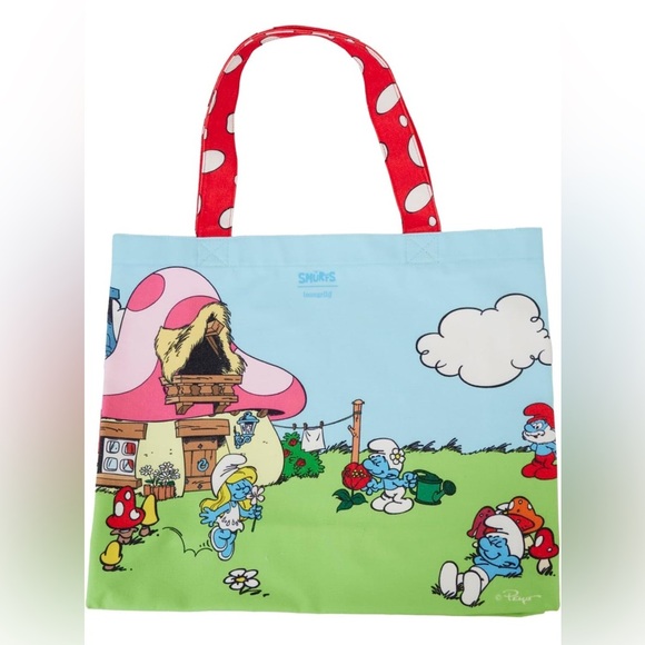 Loungefly Lafig Smurfs Village Life Cotton Canvas Tote Bag NWT & In Package - Picture 2 of 3